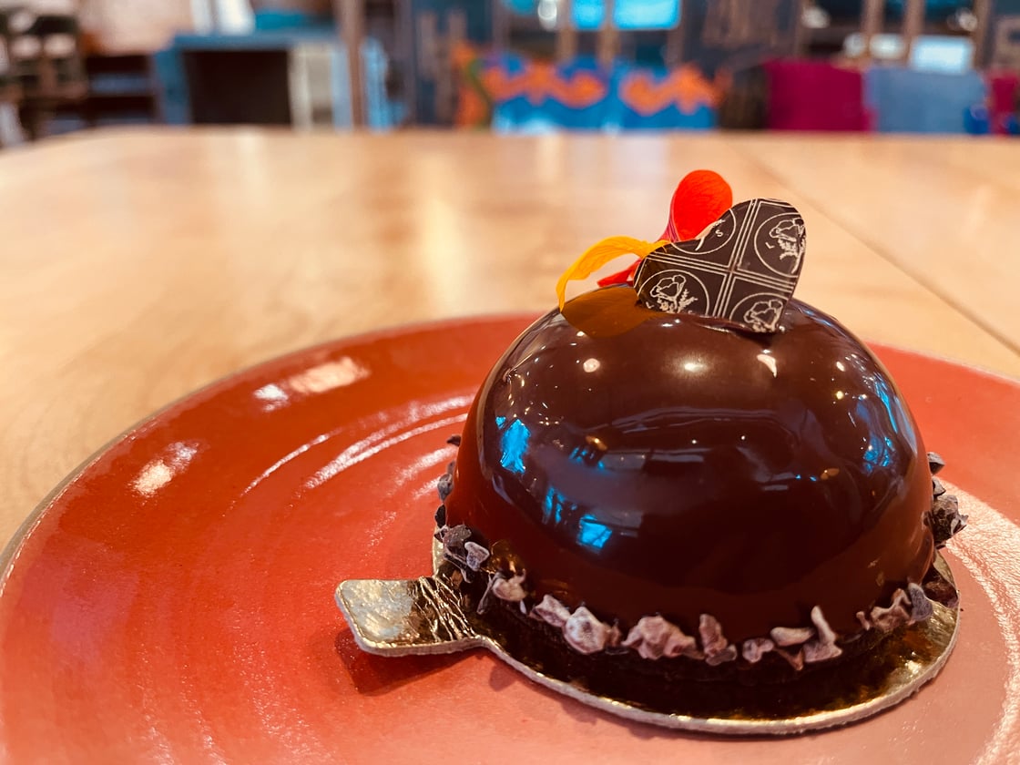 Little Saint opera cake with almond chiffon and espresso syrup